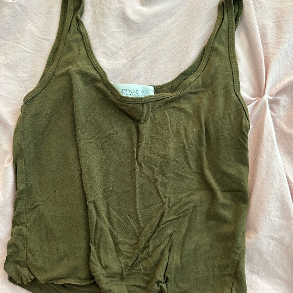 Forever 21 Green Fitted Crop Tank Top